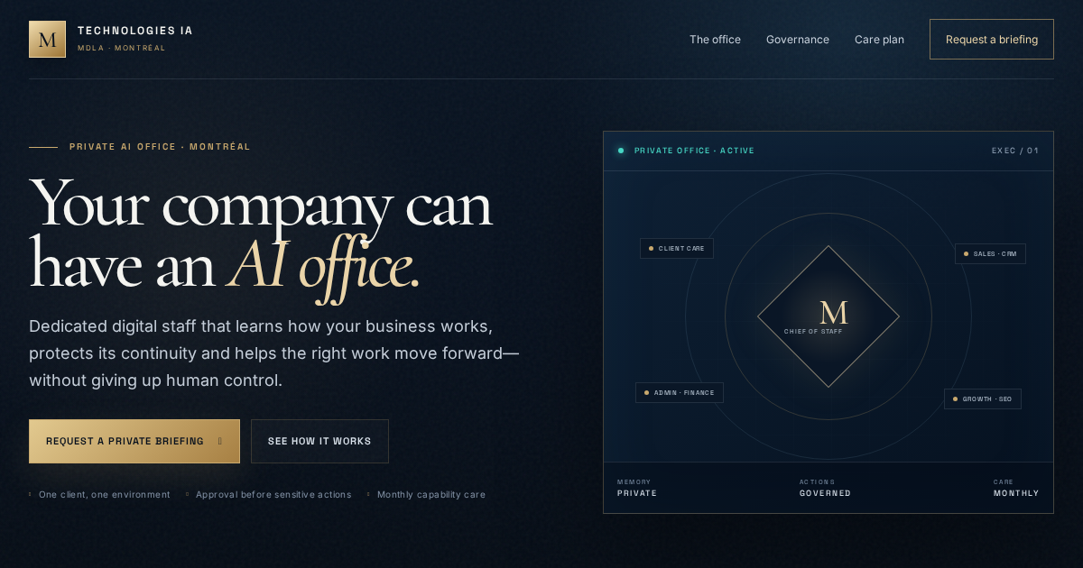 The actual Technologies IA Private AI Office landing page.