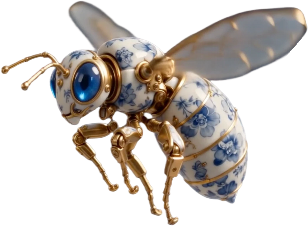Porcelain-blue and gold bee sculpture